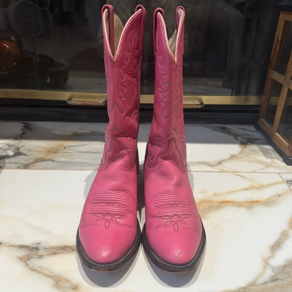Barbie Pink Leather Cowgirl Boots Barbiecore Western Size 7 - Picture 5 of 10